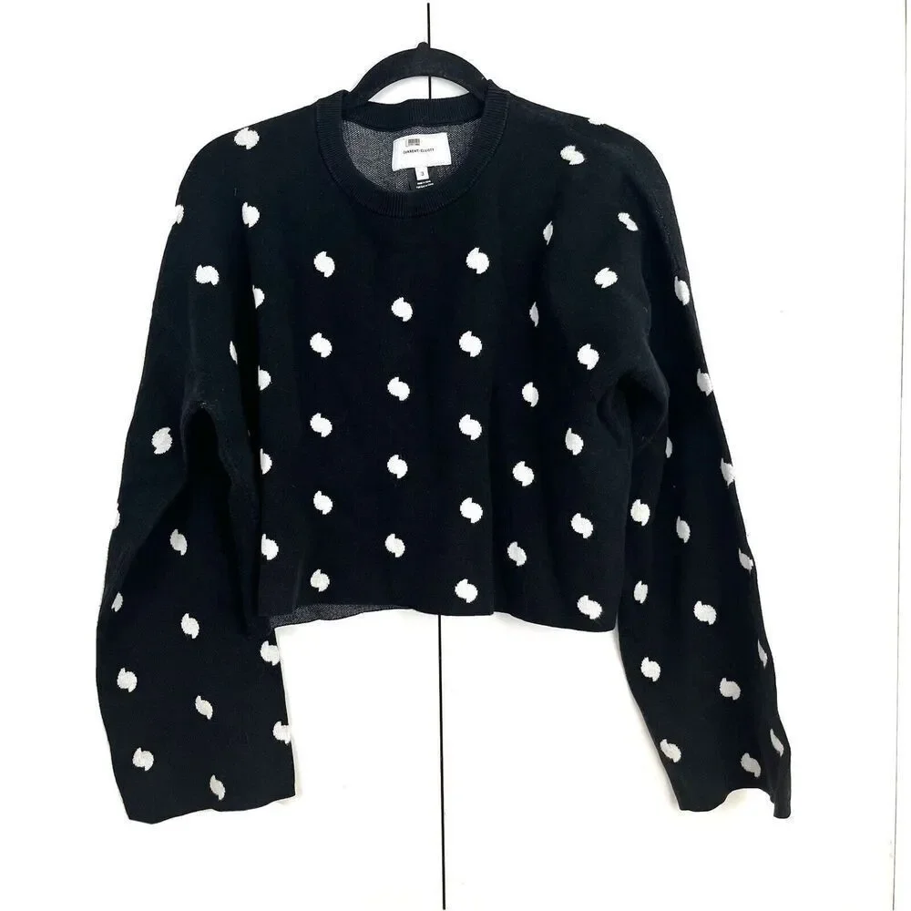 CURRENT / ELLIOTT ‎ Weslan Sweater Women’s 3/L Polka Dots Black White Crop - Picture 2 of 7